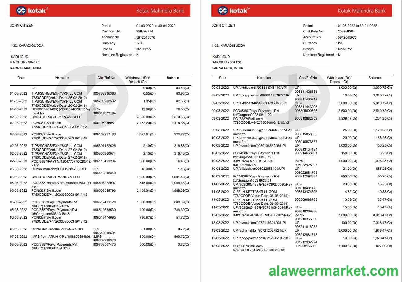India Kotak Mahindra bank statement 7 pages
